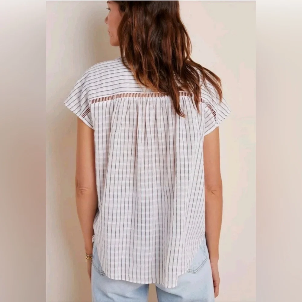 Anthropologie Pilcro Serena Surf Henley Blouse Floral Embroidered Sz S Oversized - Picture 4 of 11